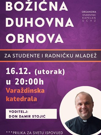 Don Damir Stojić predvodi božićnu duhovnu obnovu za studente i radničku mladež u Varaždinu
