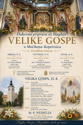Duhovna priprava i proslava Velike Gospe u Močilama